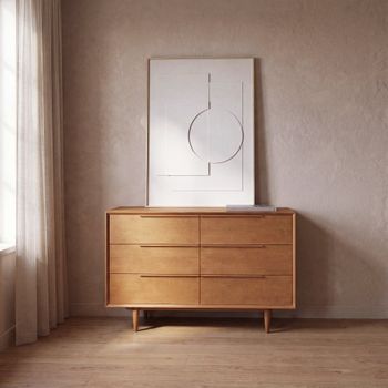 Cómoda de 6 cajones de chapa de roble y roble macizo 125 cm