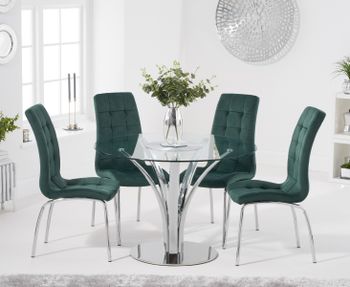 Aria 110cm Glass Dining Table with Calgary Velvet Chairs - Blue, 4 Chairs