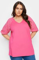 yours camiseta algodon rosa con manga raglan bordada mujer curvy y tallas grandes yours