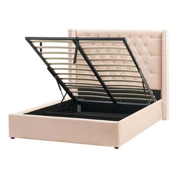Cama Con Almacenaje De Terciopelo Beige Plateado 140 X 200 Cm Cabecero Lubbon