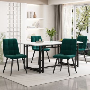 Conjunto De Mesa Y 4 Sillas - Comedor - Mdf, Terciopelo Y Metal - Negro Y Verde (140x80cm)
