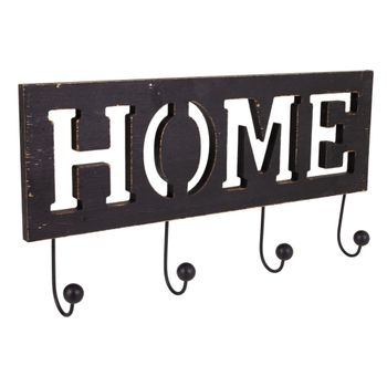 Percha de madera y metal negro 45x6x15h cm