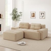 canape modular de esquina para 2 personas convertible con otomana asiento profundo terciopelo acanalado acolchado beige