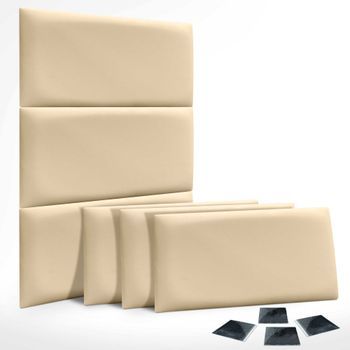 Dhome Juego De 6 Paneles Tapizados De Polipiel Ecológica Pack Autoadhesivos Para Pared Acústicos Absorbentes Protección (vainilla, 50x40cm, X6)