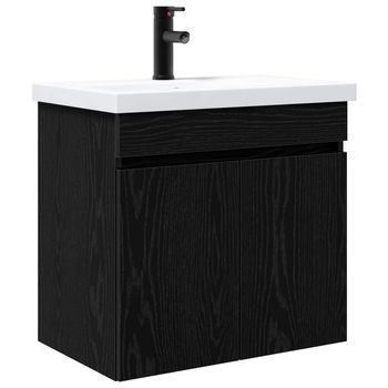 Módulo De Baño Con Grifería Roble Negro 61 X 40 X 74,5 Cm Vidaxl