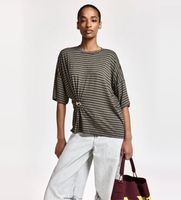 essentiel antwerp para mujer kriss camiseta a rayas con broche gris s casual viscosa manga corta