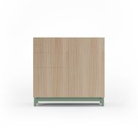 zapatero de melamina nogal claro patas verde 90x90x27 cm