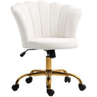 homcom silla de oficina de terciopelo silla de tocador con respaldo en petalo altura ajustable 69x64x80-90 cm blanco
