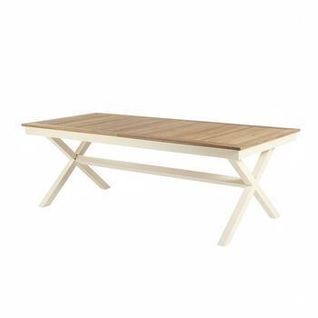 Mesa De Exterior Extensible De 222 A 280cm, Aluminio Color Blanco Roto Con Tablero De Madera, Medidas 100x222-280x76 Cm