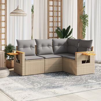 Conjunto De Sofás Jardín Con Cojines 4 Uds | Mueble Jardin Mesa Y Sillas Ratán Sintético Beige Cfw914272