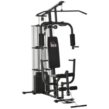 HOMCOM Multiestación Musculación con Estribo para Piernas Placas de Peso 45 kg