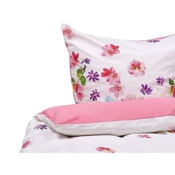 Juego De Funda Nórdica Y Funda De Almohada Blanco Y Rosa 155 X 220 Cm De Algodón Larynhill