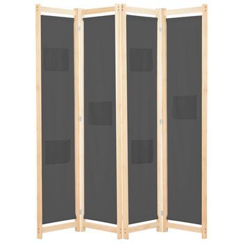 Biombo Divisor De 4 Paneles De Tela Gris 160x170x4 Cm Vidaxl