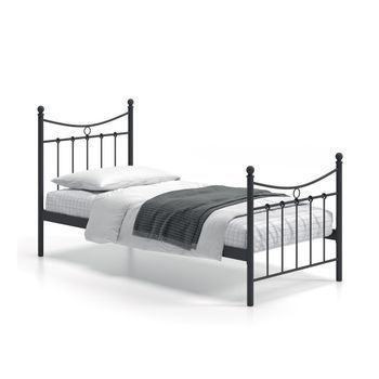 Cama Individual De Metal Negro 90x200 Sencha Estilo Contemporáneo.