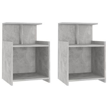 Pack 2 Uds Mesitas De Noche | Mesa Auxiliar | Mesilla Contrachapada Gris Hormigón 40x35x60 Cm