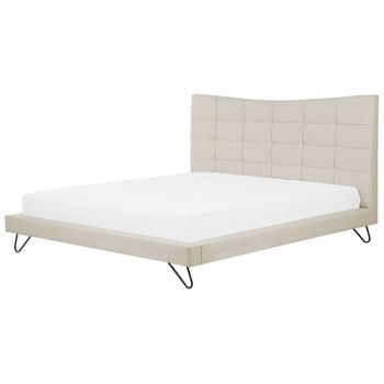 Cama Con Somier Baja Cabecero Cóncavo De Tela Beige 180 X 200 Cm Lannion