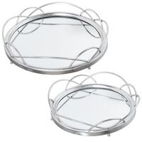 set 2 bandejas metal plateado espejo