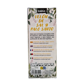 KARMA - Velón de Sal y Palo Santo para Limpieza Energética Total