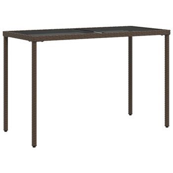 Mesa De Jardín | Mesa De Exterior Superficie Vidrio Ratán Pe Marrón 115x54x74 Cm