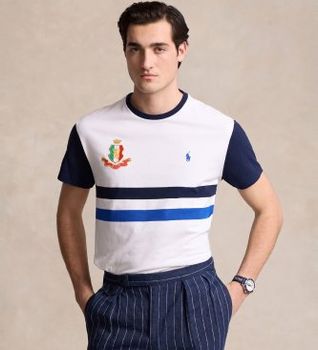 Polo Ralph Lauren para hombre. 710944676001 Camiseta Classic Fit Italia blanco (S), Casual, Algodón, Manga corta