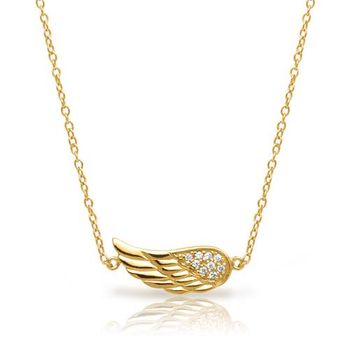 Cadena colgante ala plata chapado oro circonita