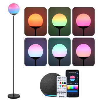 Aigostar Mesh - Lámpara de Pie LED Inteligente con Bluetooth Mesh, Compatible con Alexa, Control de Colores por Capas, 8W, 800LM, 2700K-6500K y RGB Regulable, para Salón y Dormitorio, Altura 150cm