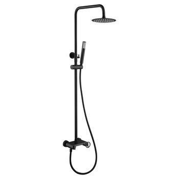 Set De Ducha Negro Mate En Acero Y Latón Con Barra Extensible Y Cartucho Cerámico