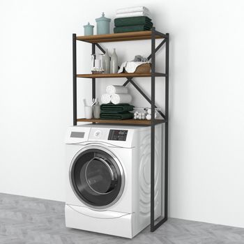 Estantería Alta Para Lavadora Askersund Aglomerado/metal 160x66x34 Cm Nogal [en.casa]
