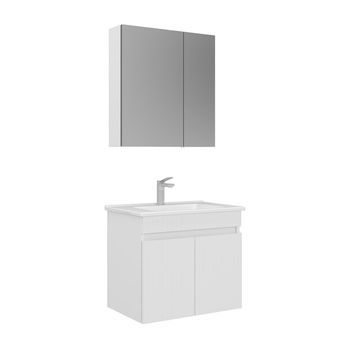 Conjunto De Mueble Con Lavabo Y Espejo (2 Piezas)  - 65 X 45 X 57 Cm - Blanco Mate