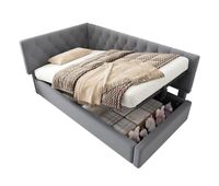 cama individual de terciopelo 90x190cm con almacenajegris