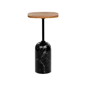 Mesa Auxiliar Redonda De Estilo Moderno Con Tapa De Madera Y Base De Metal En Color Madera Clara Y Negro Oasis
