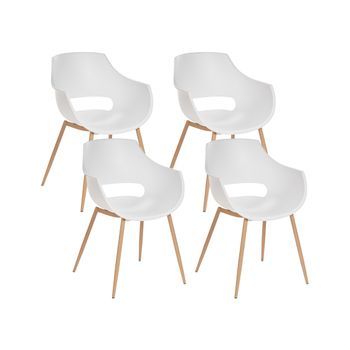 Conjunto De 4 Sillas De Comedor Modernas Minimalistas Asiento De Plástico Blanco Millers