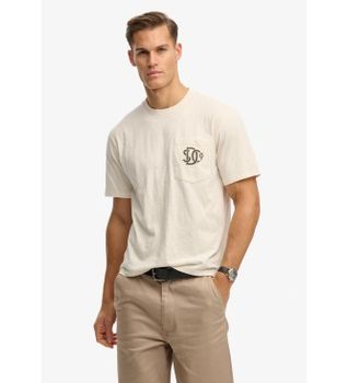 Superdry para hombre. M1012381A Camiseta Merchant Graphic Pocket blanco roto (S), Casual, Algodón, Manga corta