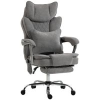 homcom silla de oficina con funcion de masaje y calor hasta 180 kg ajustable con aspecto de lino soporte lumbar asiento ancho gris