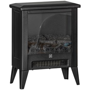 HOMCOM Chimenea Decorativa Independiente 1800W con Efecto de Llama LED Bajo Ruido Protección contra Sobrecalentamiento Negro