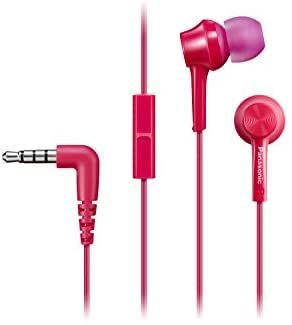 Panasonic RP-TCM115E-P Auriculares Internos de Tipo Canal, Graves Potentes, Micrófono en Línea, Compatibles con Smartphone, Cable de 1,2 m, Rosa