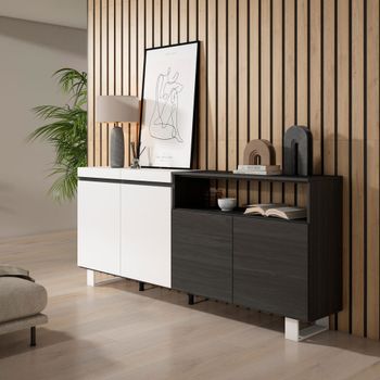 Aparador efecto madera blanco y negro 200x35x87cm