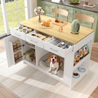 isla de cocina blanca de mdf con tres cajones especiero y zona para mascotas
