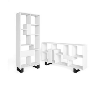Librería estantería, estanteria libros de pared, 67x31x174cm, diseño industrial, estilo moderno, blanco