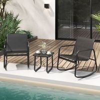 juego de mesa y 2 sillas bistro con tapa de vidrio y balanceo para jardin exterior negro