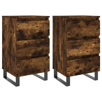 Pack 2 Uds Mesitas Noche | Mesa Auxiliar | Mesilla Madera Ingeniería Roble Ahumado 40x35x69 Cm