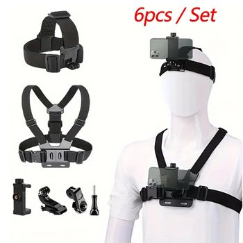 Kit de Accesorios para Cámara de Acción, Correa para Cabeza, Correa para Pecho, Soporte Ajustable para GoPro, Teléfono, DJI Osmo, SJCAM, AKASO, Insta360
