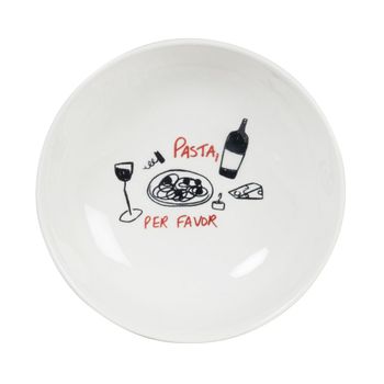 Plato hondo de cerámica blanca, negro y rojo D 20 cm