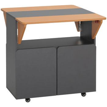 HOMCOM Mesa Plegable Ahorro de Espacio para 4 Personas máx con 4 Ruedas, Estante Oculto y Armario con Puertas, 70x83x75 cm