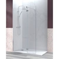 mampara de ducha fijo de ducha  1 puerta abatible cristal templado 6mm antical  195cm altura  70-120cm  transparente - cromo brillo - 70cm  40cm
