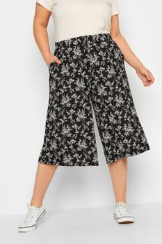 Yours Culottes Negros Florales Cinturilla Elástica, Mujer Curvy Y Tallas Grandes, Yours