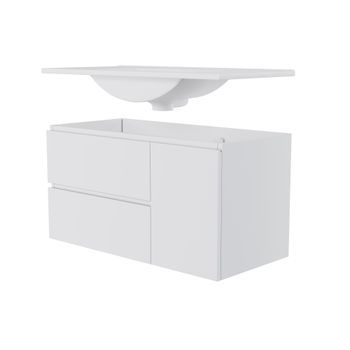 Mueble De Baño Suspendido 91x46,5x50,5cm - Led Sensor, 2 Cajones, Lavabo Cerámico - Blanco