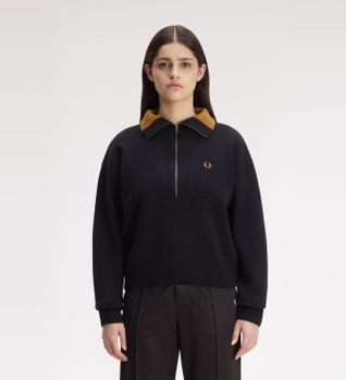 Fred Perry para mujer. K3142 Jersey Half Zip negro (38), Casual, Lana