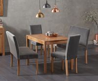 oxford 120cm solid oak dining table with mia grey velvet benches with backs and mia velvet chairs - grey 2 chairs
