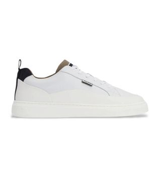 Barbour para hombre. MFO0843 Zapatillas de piel Stannington Trainer blanco (44), Plano, Cordones, Casual